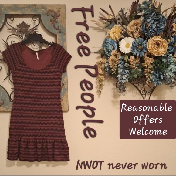 Free People Brn/Blk Bodycon Dress Scoop Neck. NWOT Size S - Picture 1 of 11